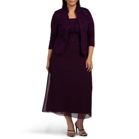 ALEX EVENINGS Eggplant 2pc Maxi Dress And Jacket Set - Picture 1 of 2